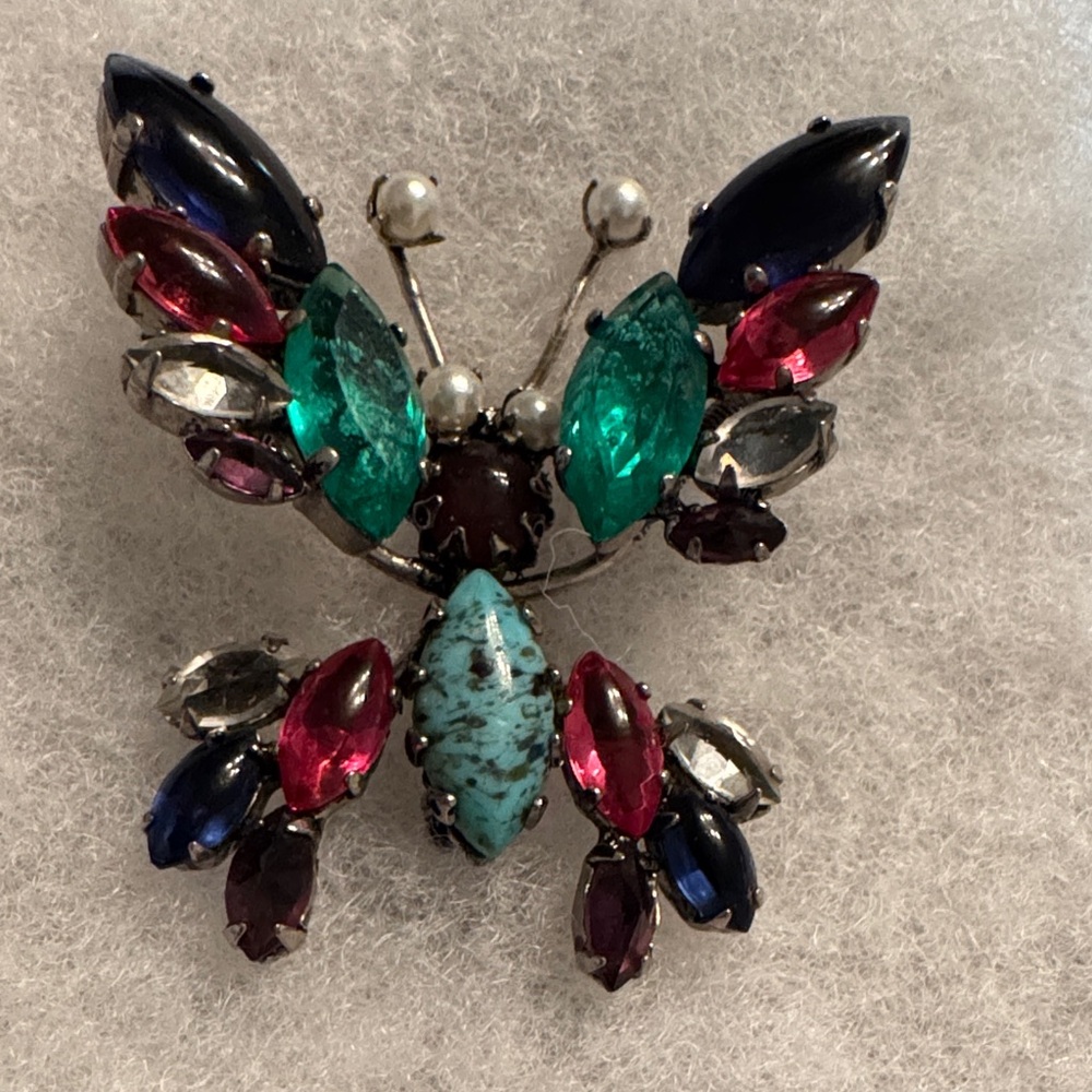 Rare Schreiner Vibrant Jewel-Toned Butterfly Trembler Brooch